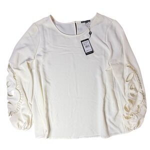 Adrianna Papell‎ Women's Cream Crewneck Cutout Sleeve Blouse XL MSRP $89
